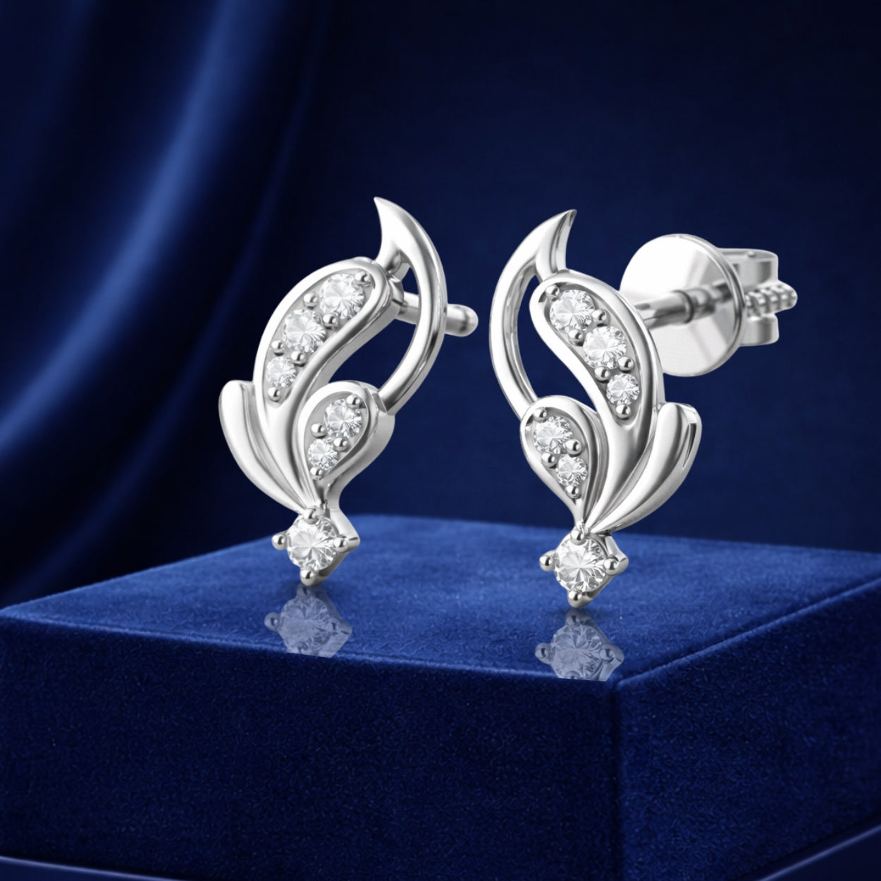 925 sterling silver diamond earrings for women with elegant leaf design by Sivra Jewels