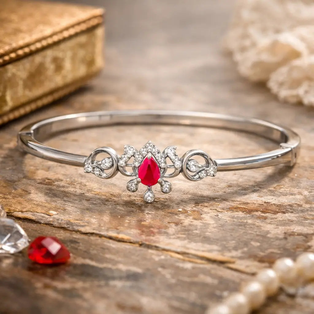 925 sterling silver bracelet for women with ruby stone and diamond accents by Sivra Jewels