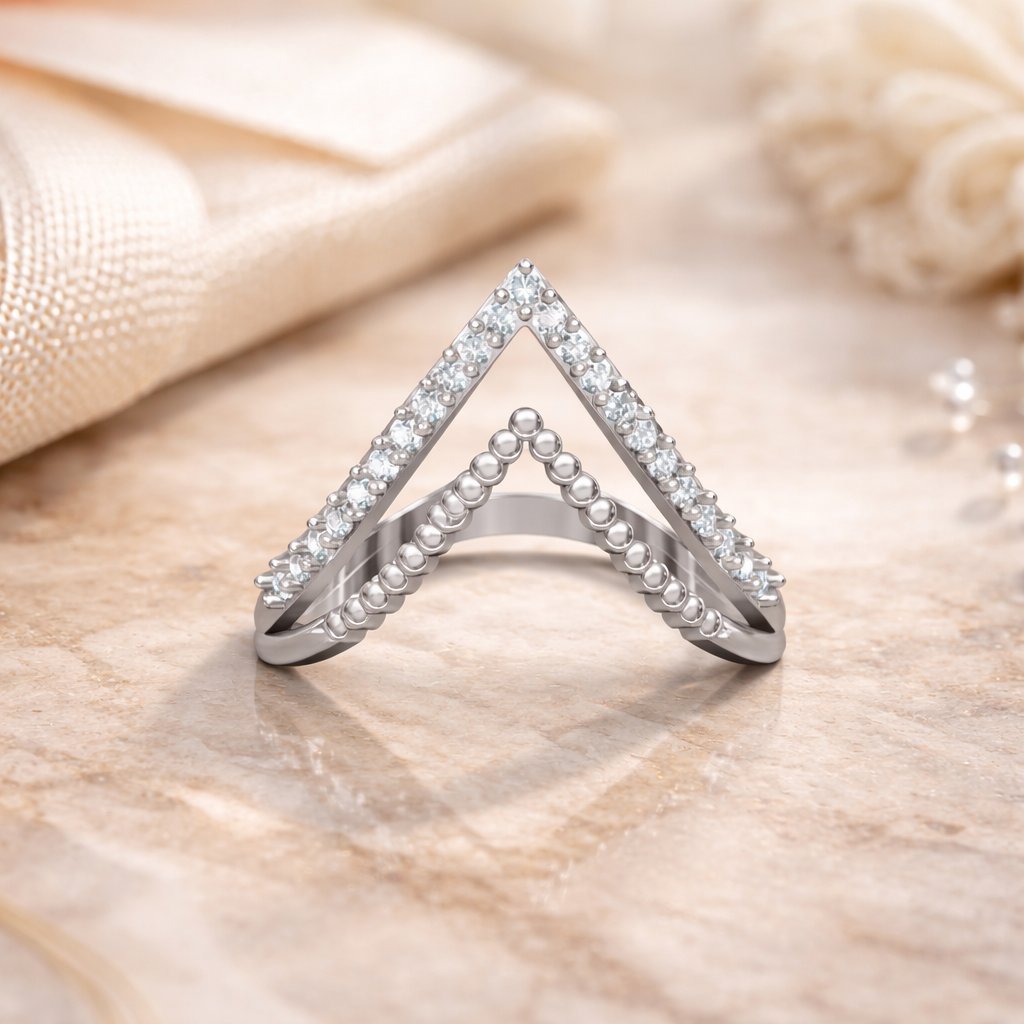 925 sterling silver rings collection for women featuring elegant V-shaped designer silver ring by Sivra Jewels