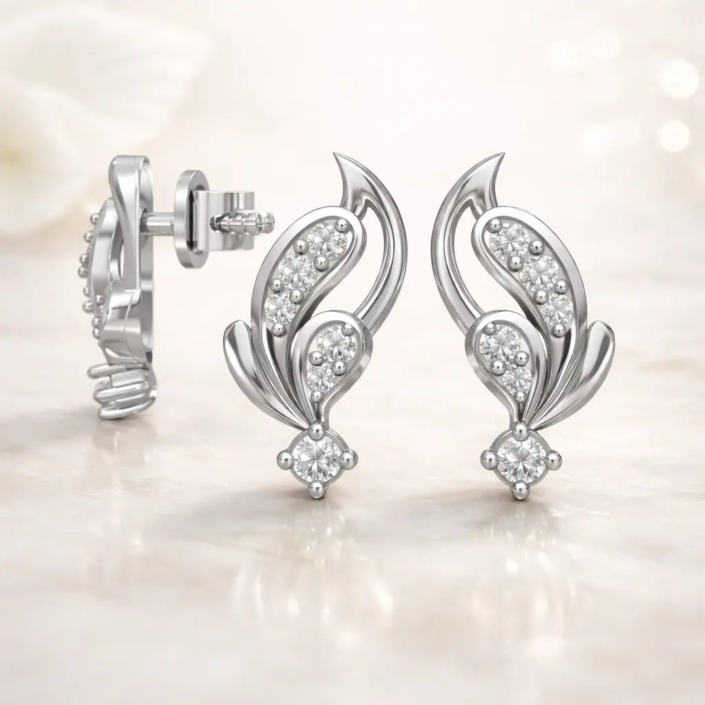 925 sterling silver diamond earrings for women with elegant leaf design by Sivra Jewels