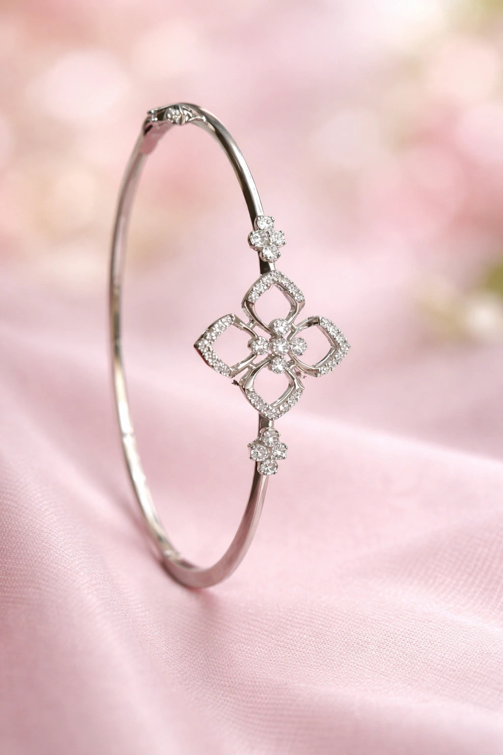 925 Sterling Silver Floral Diamond Bracelet