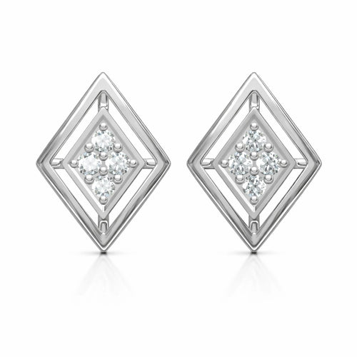 Geometric Square Silver Diamond Stud Earrings for Women