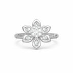 Diamond flower ring on a white background