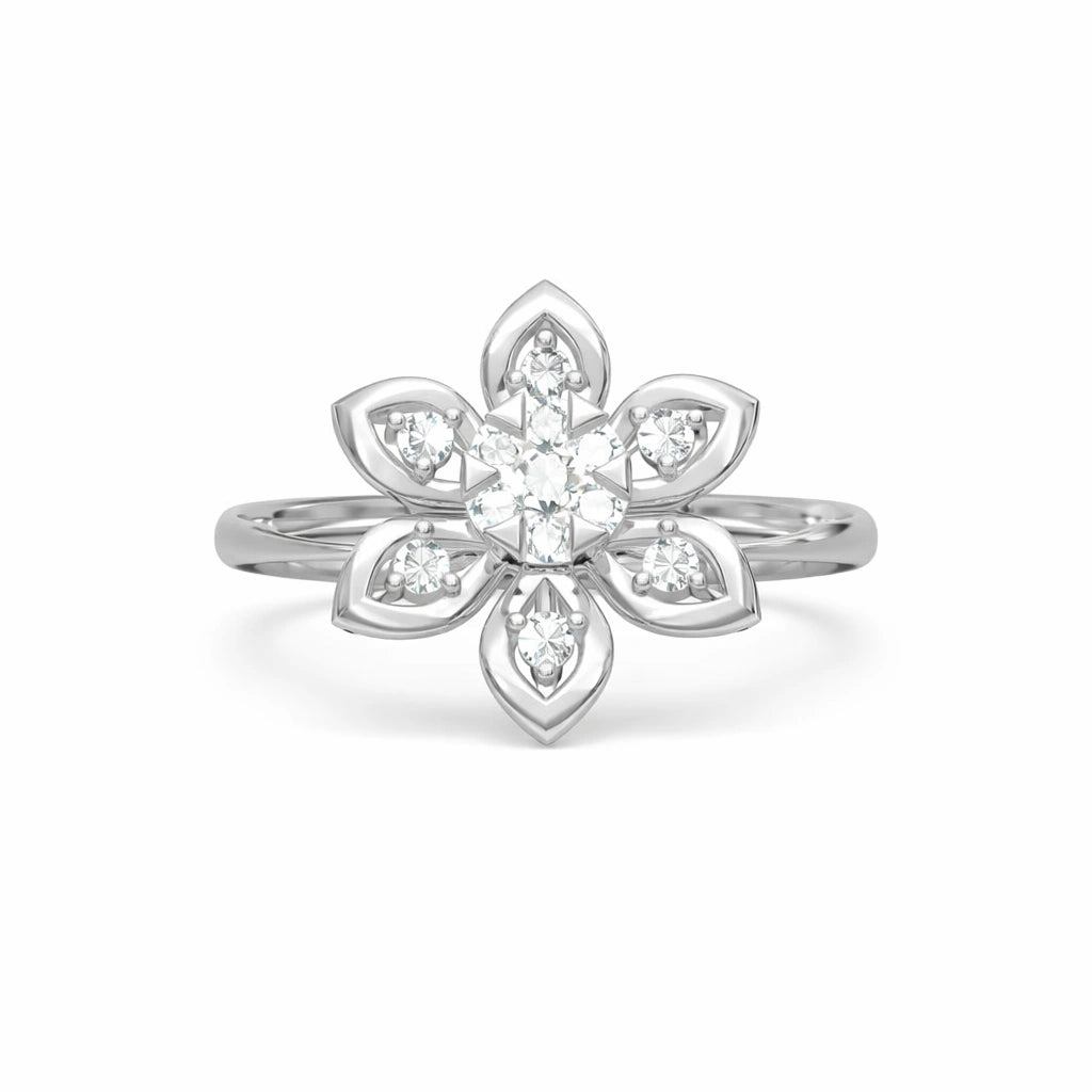 Diamond flower ring on a white background