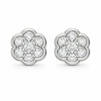 Pair of diamond flower-shaped earrings on a white background