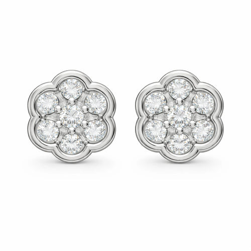 925 Sterling Silver 7-Stone Floral Stud Earrings – Diamond Look