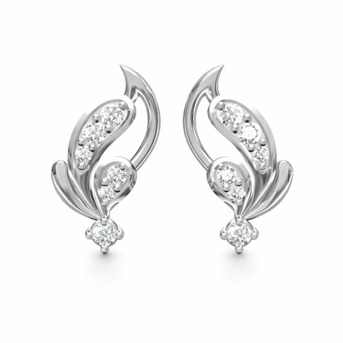 Leaf Design Silver Diamond Stud Earrings for Women