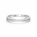Silver ring with small diamonds on a white background