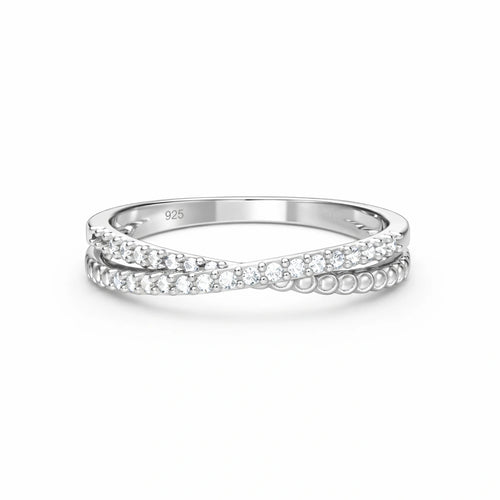 925 Sterling Silver Diamond Crossover Band Ring for Women – Elegant Daily Wear
