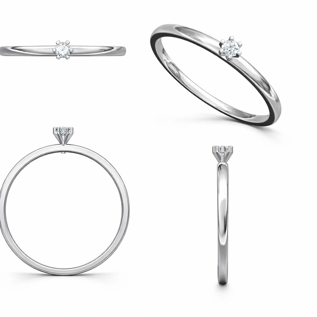 Set of silver rings with diamonds on a white background