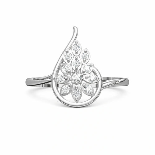 Elegant Floral Leaf 925 Sterling Silver Diamond Ring for Women