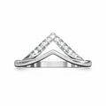 Diamond ring with a V-shaped design on a white background