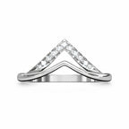 Diamond ring with a V-shaped design on a white background