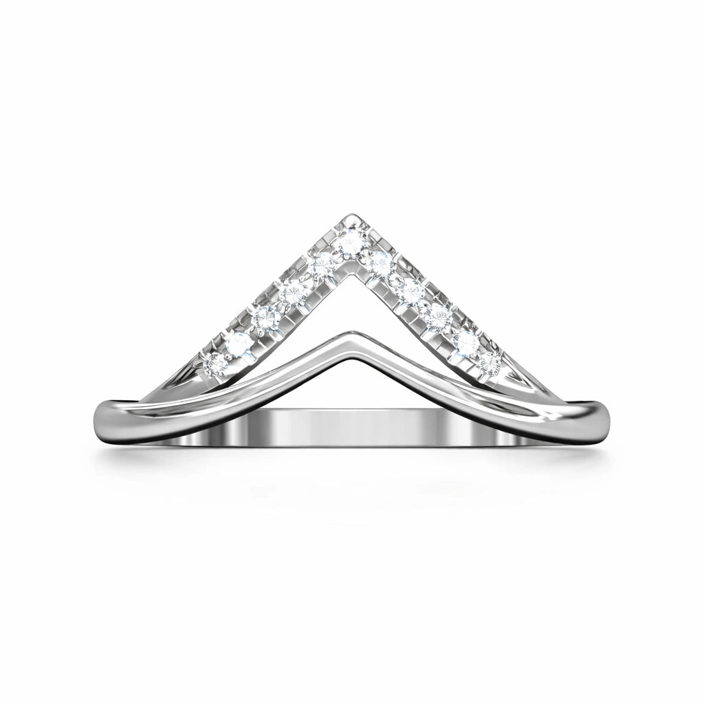 Diamond ring with a V-shaped design on a white background