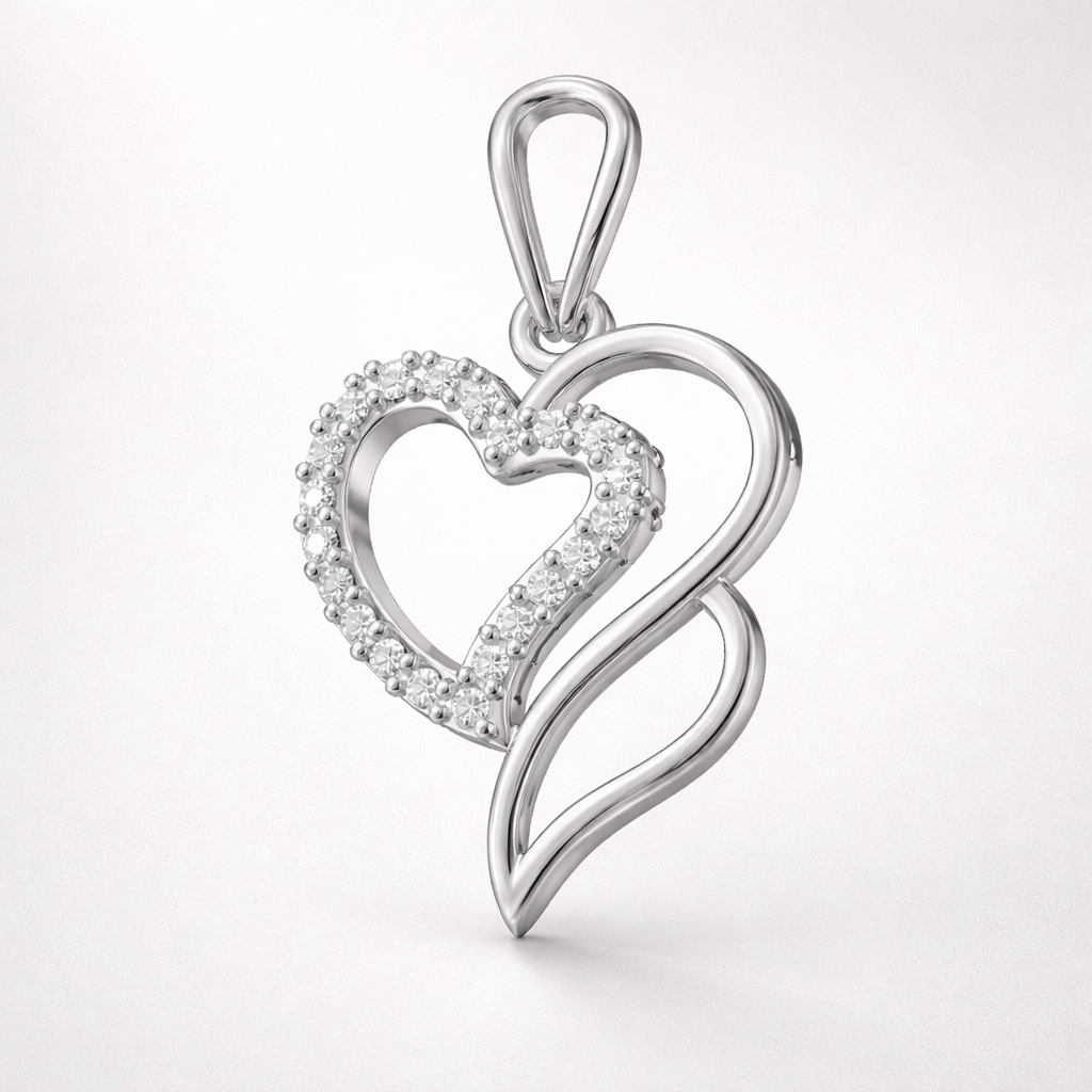 Elegant Double Heart Curve AD Diamond Pendant in 925 Sterling Silver
