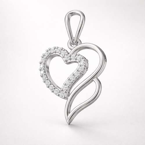 Elegant Double Heart Curve AD Diamond Pendant in 925 Sterling Silver