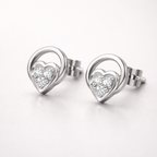 Circle Heart Cluster AD Diamond Stud Earrings in 925 Sterling Silver