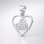 Double Heart AD Diamond Pendant in 925 Sterling Silver