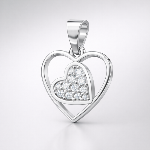 Double Heart AD Diamond Pendant in 925 Sterling Silver