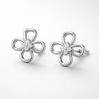 Floral Loop AD Diamond Stud Earrings in 925 Sterling Silver