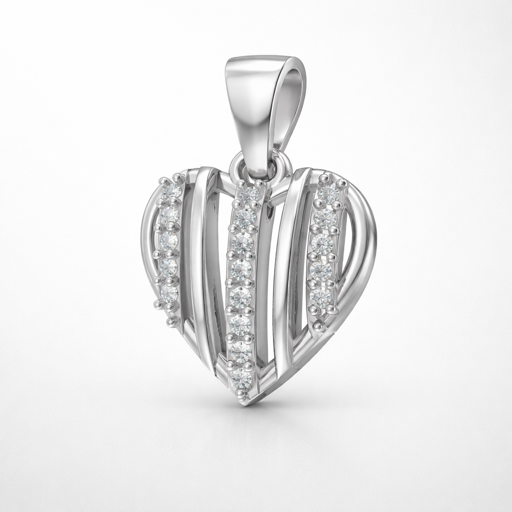 Elegant Heart Shape AD Diamond Pendant in 925 Sterling Silver