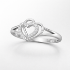 Double Heart AD Diamond Ring in 925 Sterling Silver