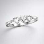Triple Heart AD Diamond Ring in 925 Sterling Silver