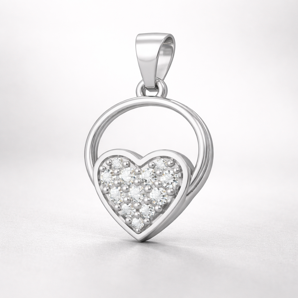 Round Loop Heart AD Diamond Pendant in 925 Sterling Silver
