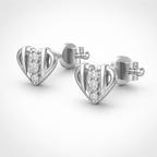 Striped Heart AD Diamond Stud Earrings in 925 Sterling Silver