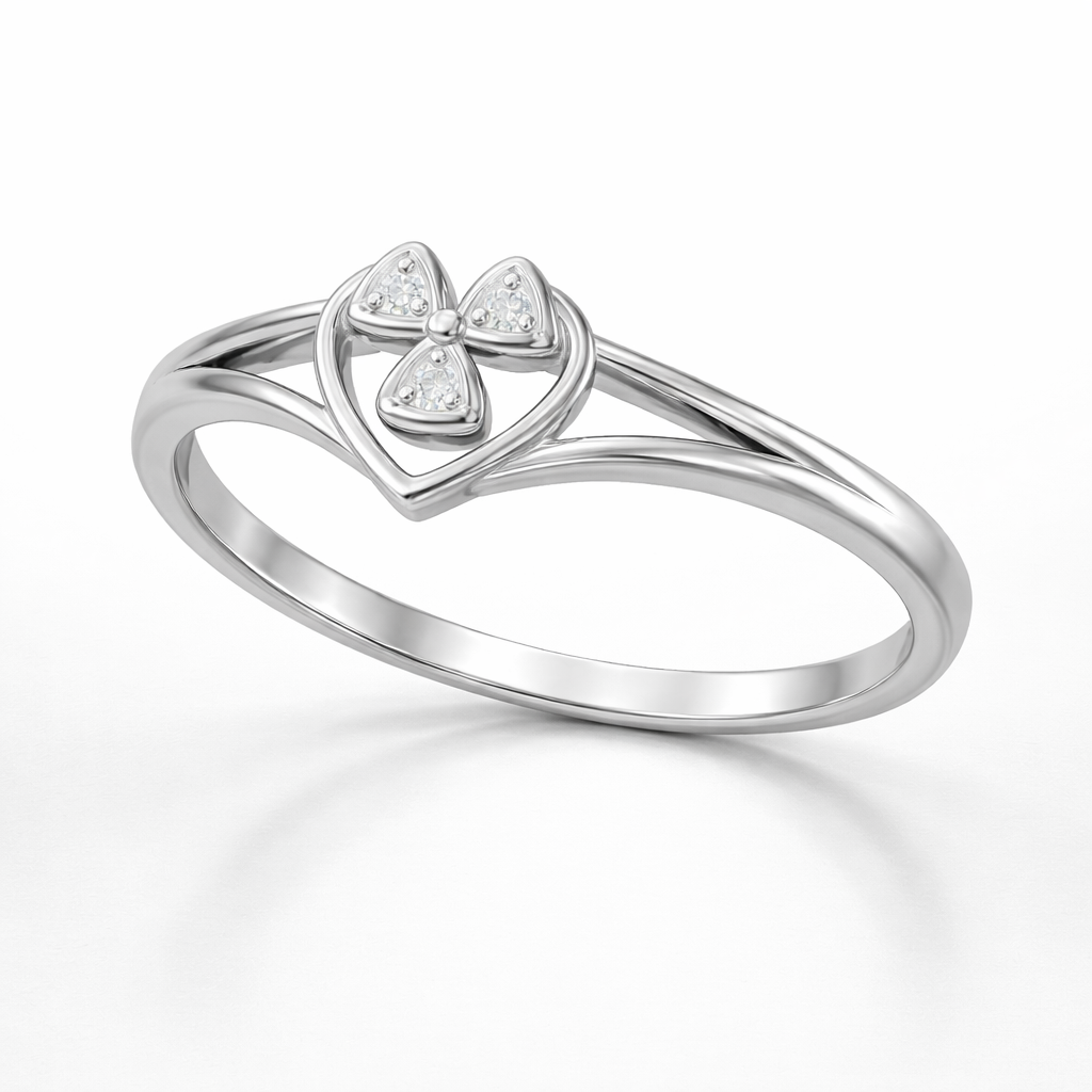 Heart Petal Cluster AD Diamond Ring in 925 Sterling Silver