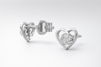 Layered Tilt Heart Cluster AD Diamond Stud Earrings in 925 Sterling Silver