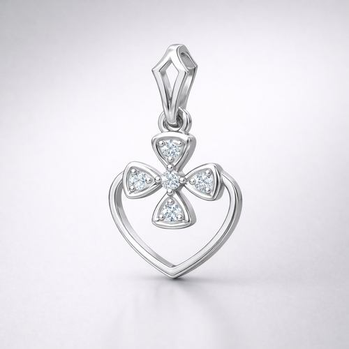 Floral Heart AD Diamond Pendant in 925 Sterling Silver