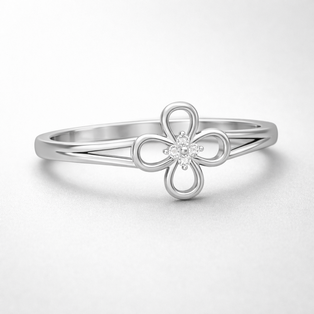 Elegant Floral AD Diamond Ring in 925 Sterling Silver