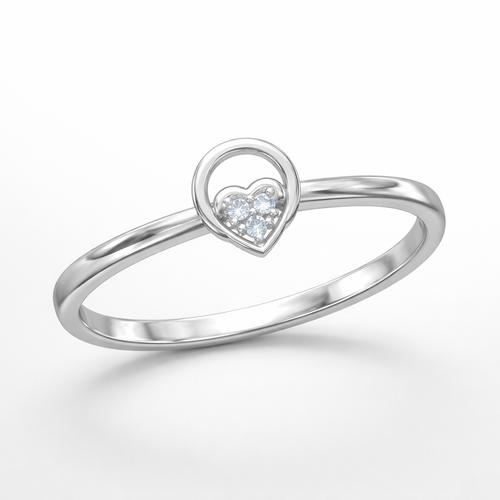 Minimal Heart Circle AD Diamond Ring in 925 Sterling Silver