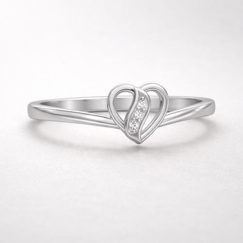 Elegant Double Heart AD Diamond Ring in 925 Sterling Silver
