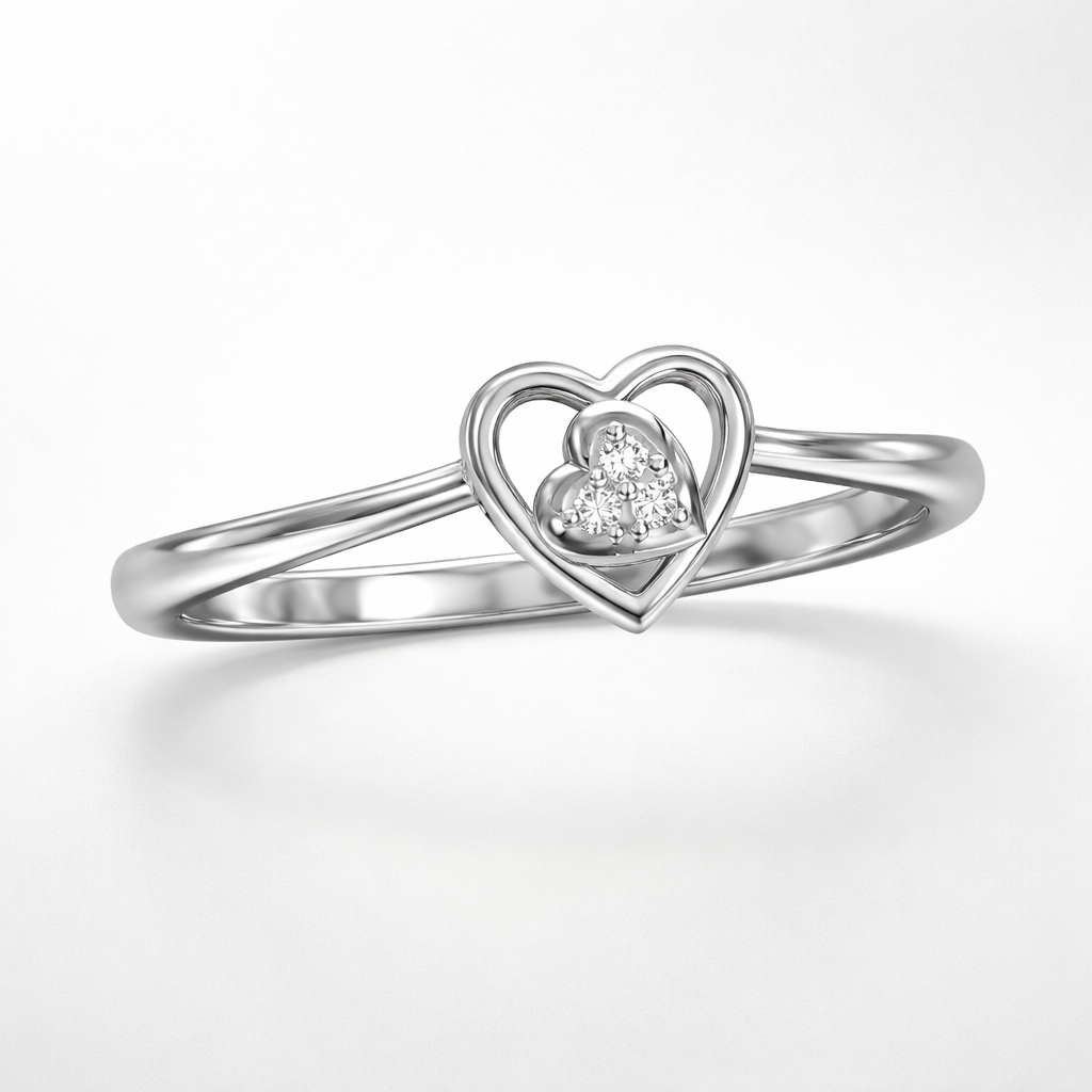 Layered Heart Cluster AD Diamond Ring in 925 Sterling Silver