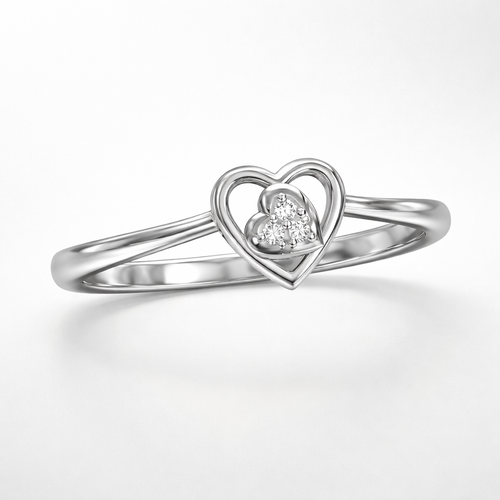 Layered Heart Cluster AD Diamond Ring in 925 Sterling Silver