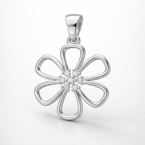 Floral AD Diamond Pendant in 925 Sterling Silver | 925 Sterling Silver