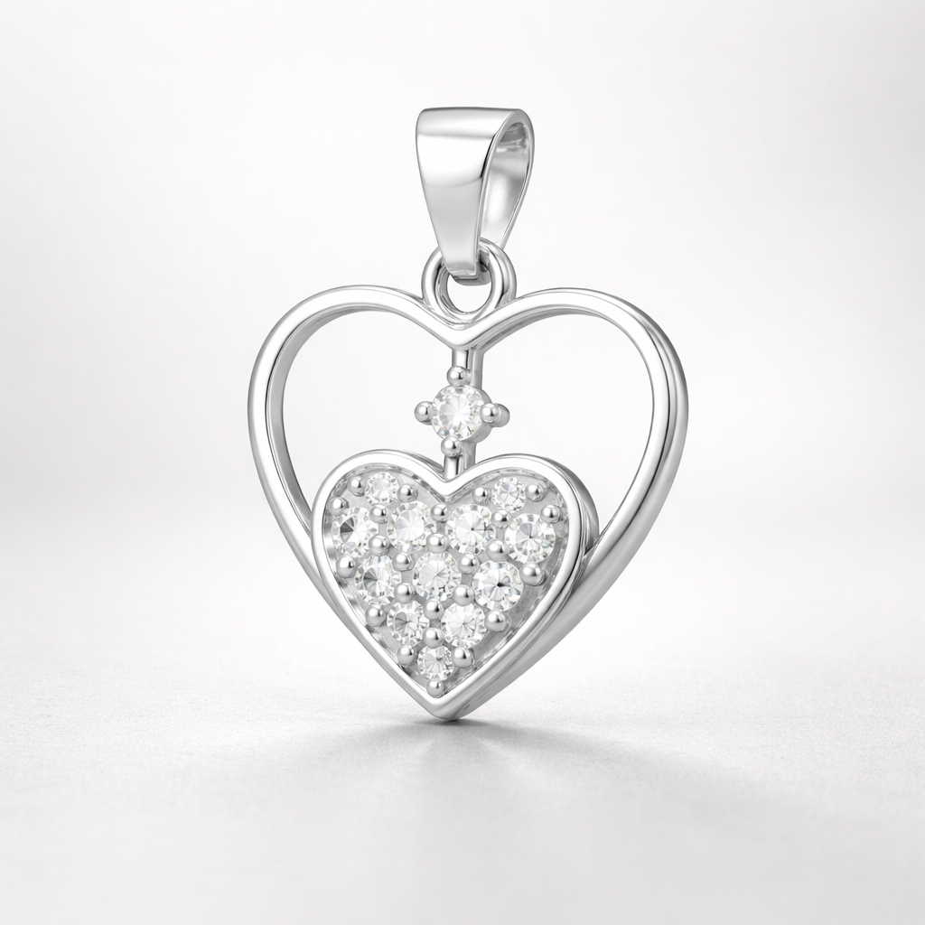 Heart-in-Heart AD Diamond Pendant in 925 Sterling Silver
