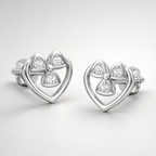 Heart Clover Cluster AD Diamond Stud Earrings in 925 Sterling Silver