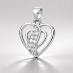 Double Heart AD Diamond Pendant in 925 Sterling Silver