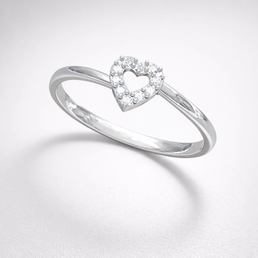 925 Sterling Silver Heart-Shaped Diamond Studded Ring for Women – Elegant Open Heart Design