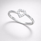 925 Sterling Silver Heart-Shaped Diamond Studded Ring for Women – Elegant Open Heart Design