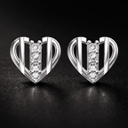 Striped Heart AD Diamond Stud Earrings in 925 Sterling Silver