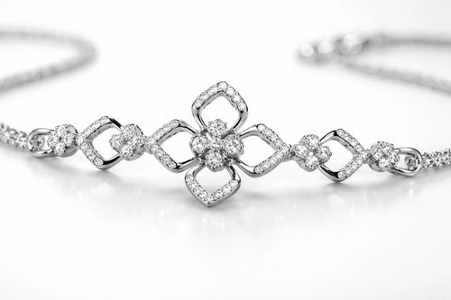 925 Sterling Silver Diamond Chain Bracelet for Women – Elegant Floral