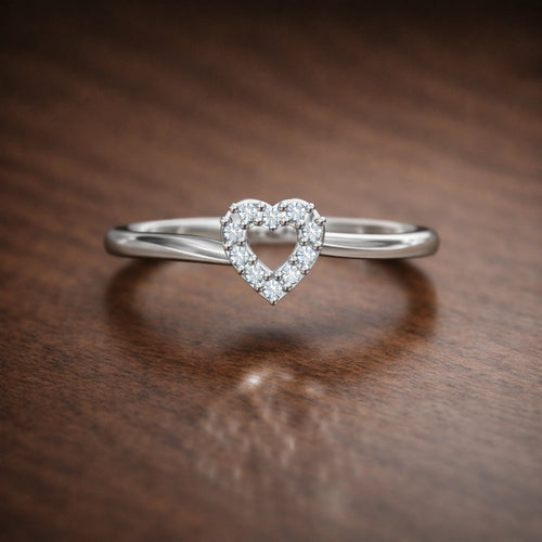 925 Sterling Silver Heart-Shaped Diamond Studded Ring for Women – Elegant Open Heart Design