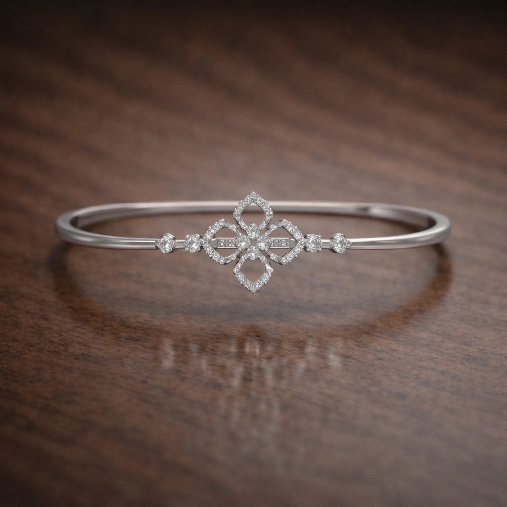 925 Sterling Silver Floral Diamond Bracelet