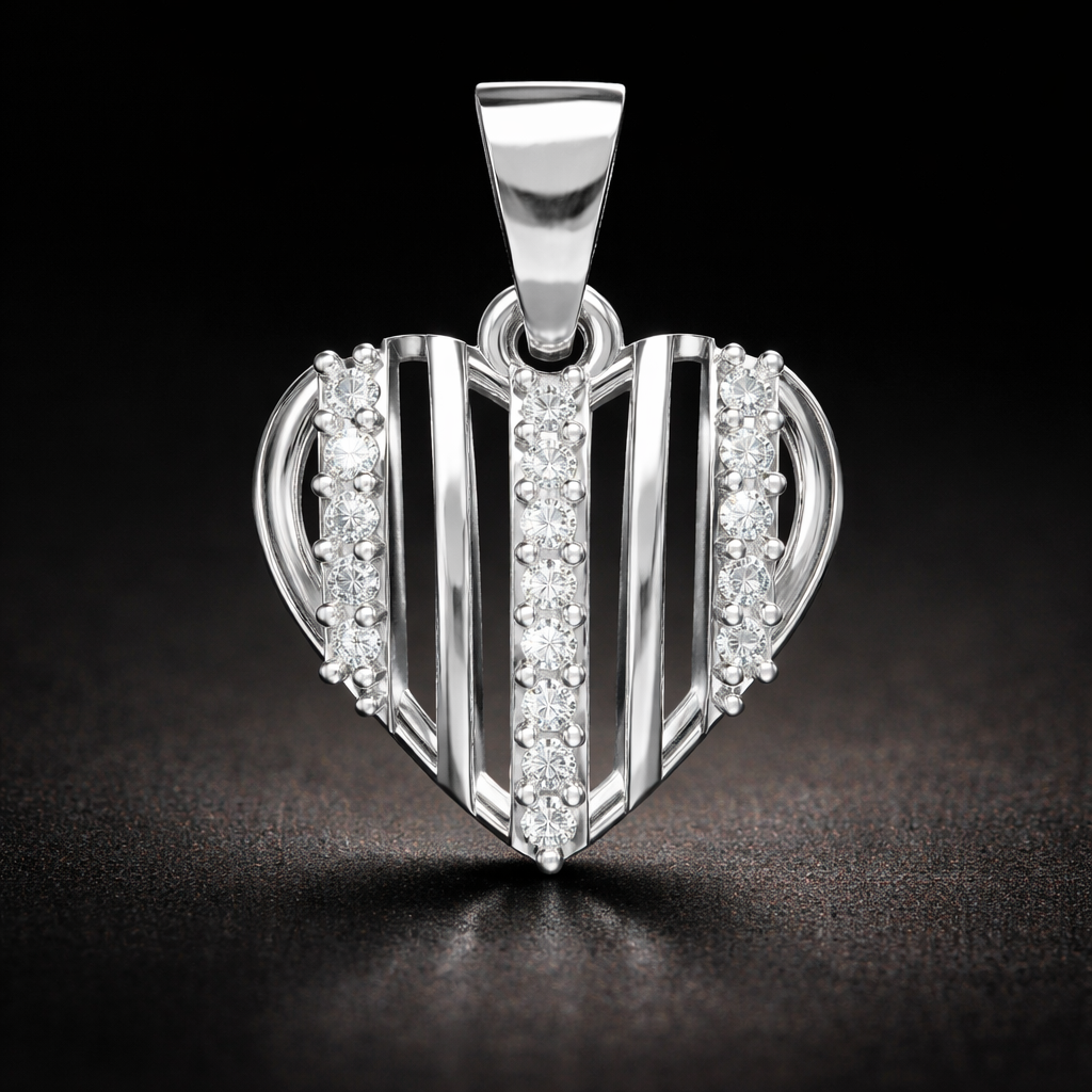 Elegant Heart Shape AD Diamond Pendant in 925 Sterling Silver