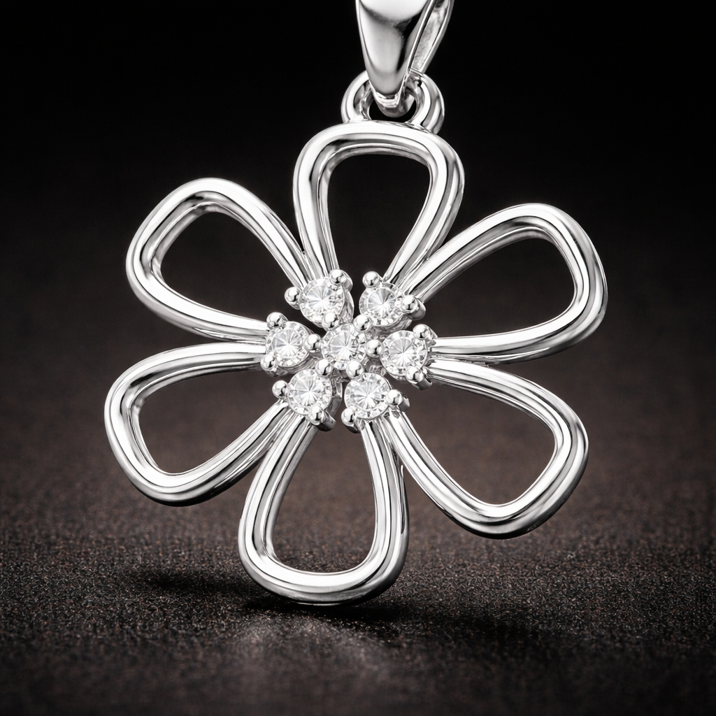 Floral AD Diamond Pendant in 925 Sterling Silver | 925 Sterling Silver