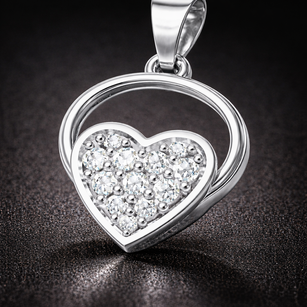 Round Loop Heart AD Diamond Pendant in 925 Sterling Silver
